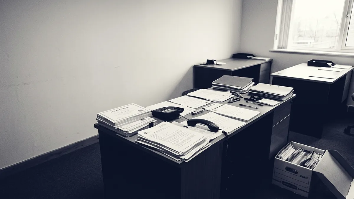 A small association office desk with membership renewal paperwork and CPD records